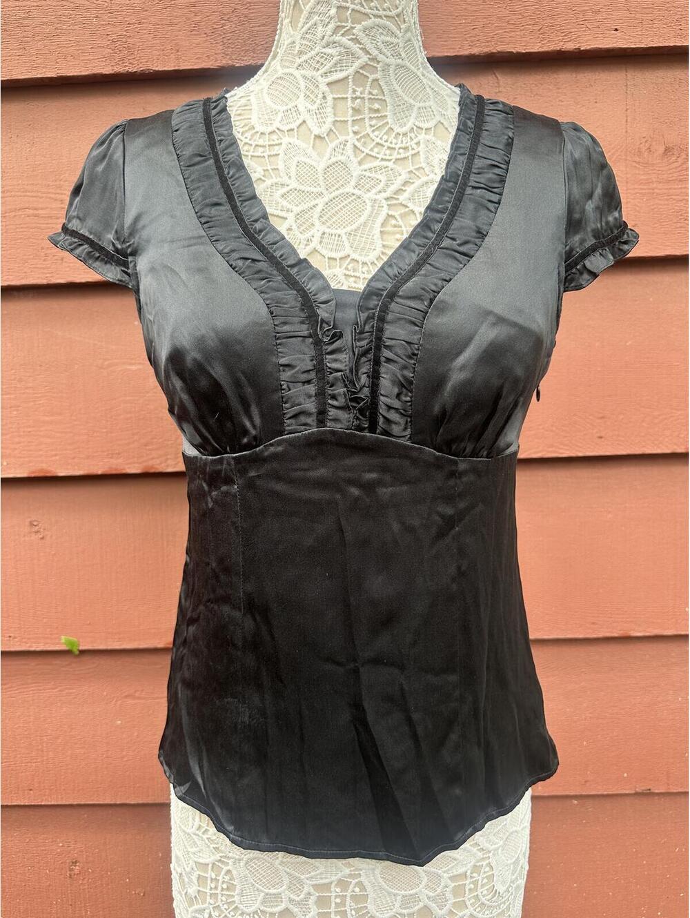 The Limited Black Satin Blouse with Ruffle Trim Y2K Fairycore Inspired